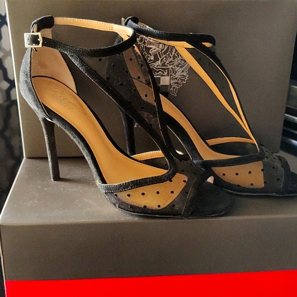 Badgley Mischka Black Pola dot Mesh Stilettos - Picture 4 of 5